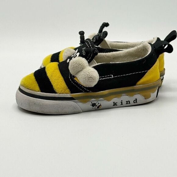 Vans Bee Kind Aplix Slip-On Yellow Black Canvas Sneakers - Toddler US 6 - Picture 4 of 10